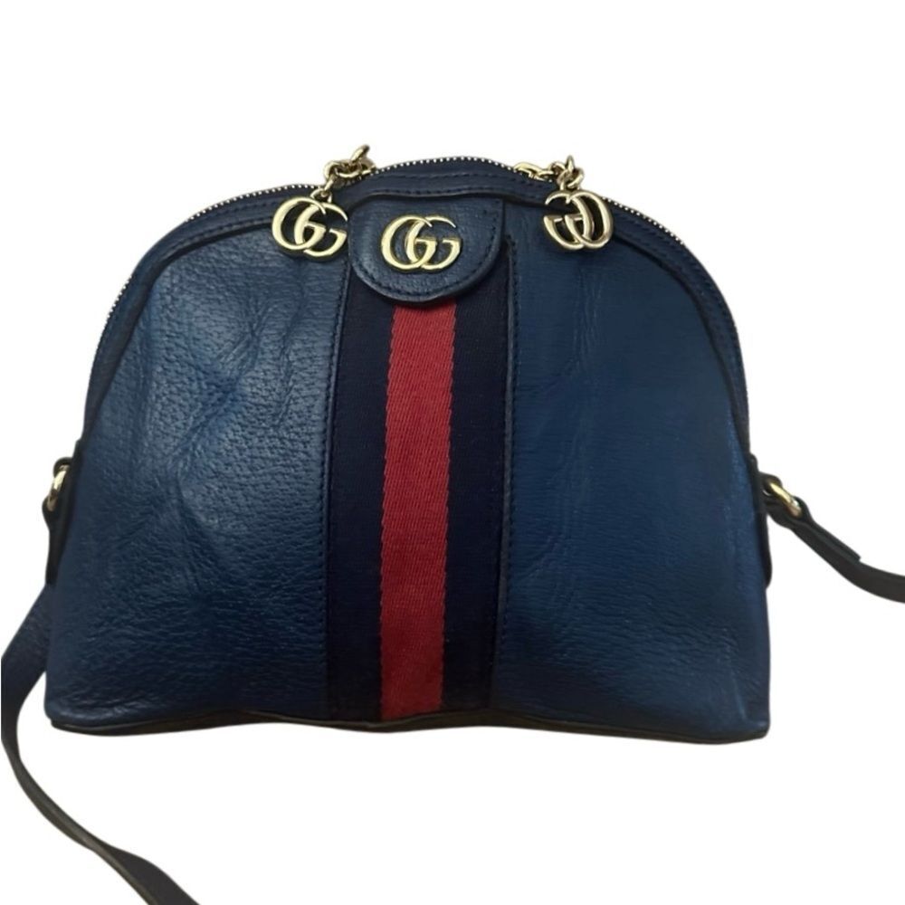 Gucci Navy Blue Leather Ophidia Dome Bag with Red Stripe - Picture 13 of 14